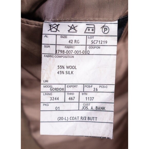 Jos A Bank Blazer Sz 42R Windowpane Beige Sports Coat Suit Jacket Wool/Silk EUC - Picture 11 of 14